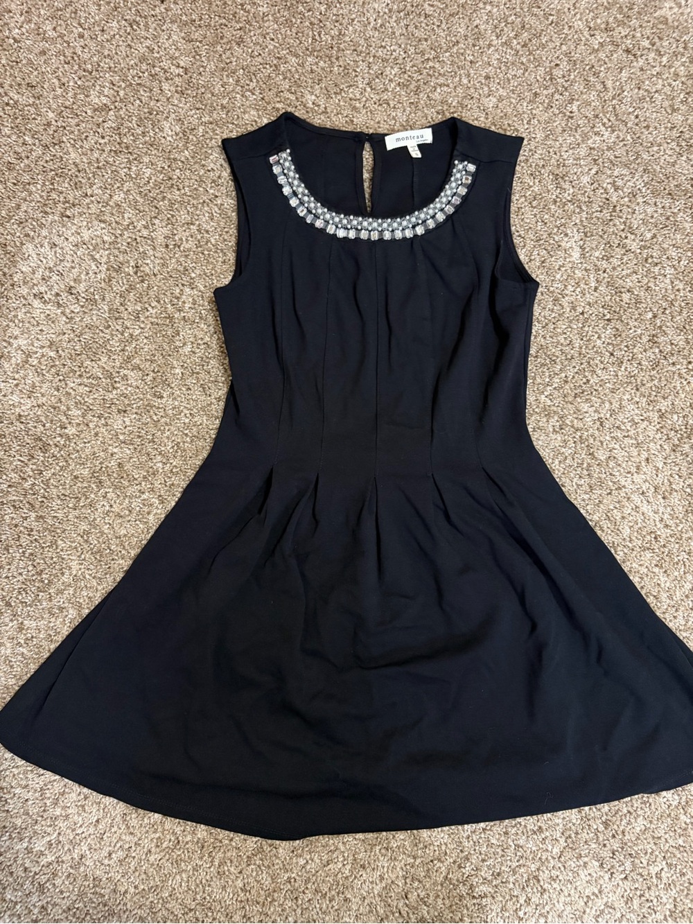 Monteau Black Sleeveless Jewel-Embellished Fit & Flare Dress